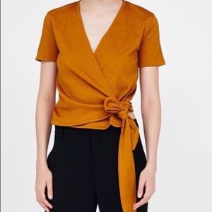 Zara Mustard Yellow Wrap Top